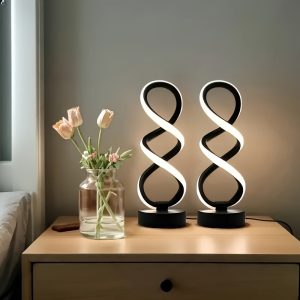 2pcs Spiral LED Table Lamp, Dimmable Modern Push Button Desk Light, Metal Power Supply, Button Switch, Indoor Use for Bedroom, Living Room, Office, Coffe Shop Decor, Perfect for Birthdays, Christmas, Valentine's, Halloween Gift, Available In 1pc.