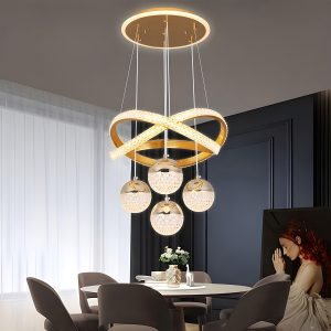 Modern LED Round Ball Chandelier, Semi-Flush Mount Acrylic Shade Hardwired for Living Room Dining Room Bedroom Villa