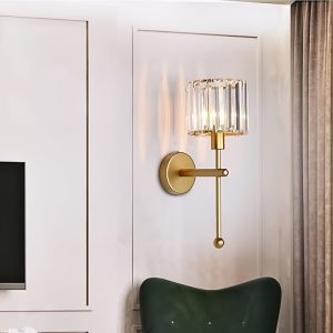 Modern Glass Crystal Wall Sconces Battery Operated Set Of 2, Golden Rechargeable Wall Lights with Remote, Non Hardwired Clear Wall Lighting Fixture Brass Decor for Bedroom Bathroom Living Room Porch