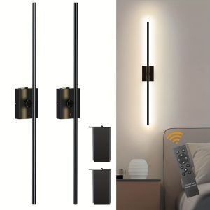 2 Pack Cordless LED Wall Sconces with Remote - Dimmable 3000K-6000K Battery Operated Wall Lights for Bedroomu002FHallway, Modern Picture Lights for Walls, Warm White to Daylight (No Hardwiring Needed)