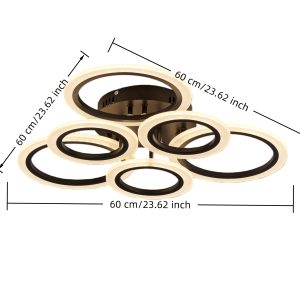 A Modern And Easy LED Ceiling Lamp with 6 Circular Shapes. The Lampshade Is Made of Acrylic Material. The Light Can Be Adjusted in Three Colors. It Is Suitable for Study Rooms, Bedrooms, Living Rooms, Dining Rooms, Corridors And Balconies