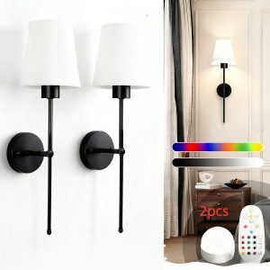 Decorative Wall Sconces2pcs Modern Cordless Wall Sconces with Rechargeable Lithium Battery, Remote Control, 15 Lighting Colors & Dimmable, for Bedroom & Living Room, Rechargeable LED Lights, Wall Lights for Bedroom