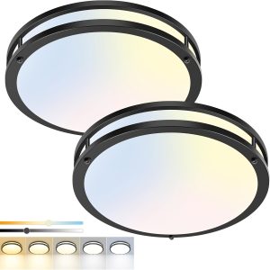 2 Pack Flush Mount Ceiling Light Fixture, Dimmable & 5CCT Ceiling Light Black, 13inch 36W 2700K-6500K Adjustable Ceiling Lamps for Bathroom Bedroom Hallway